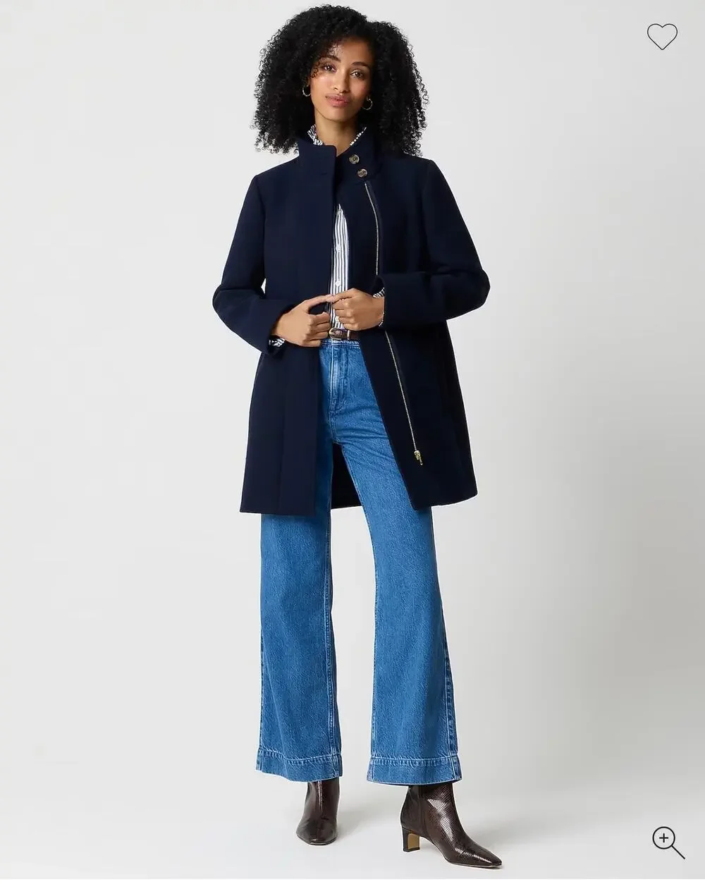 J. Crew Women's Long Sleeve City Coat with Button Neck Navy Blue Size 14 NWT